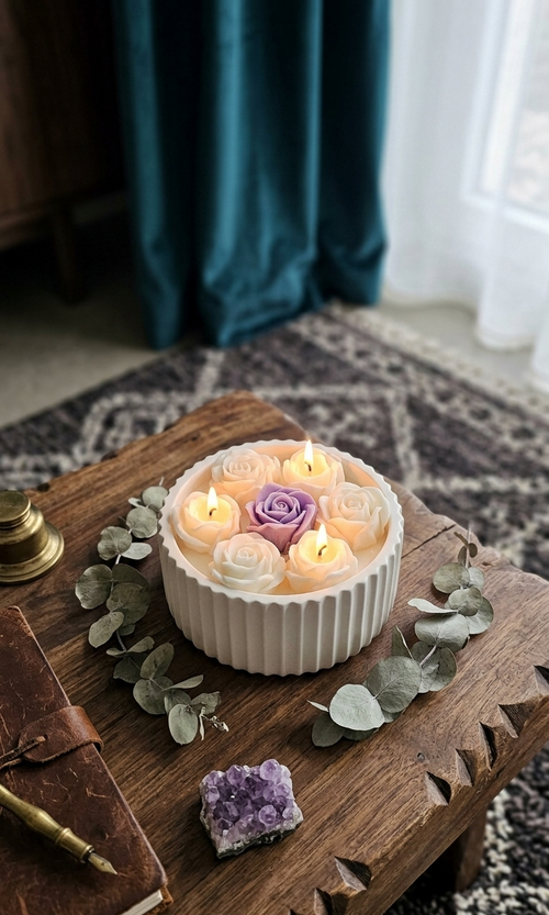 Lumânare Florală în Vas Ceramic